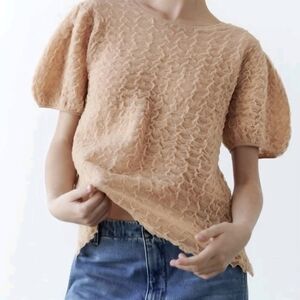Zara Tan Textured Blouse